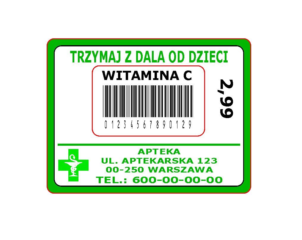 Etykiety samoprzylepne 58x44 z nadrukiem 1 kolor dla Aptek 10.000 szt.